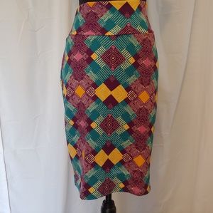 LulaRoe Cassie Pencil Skirt, blue/purple/gold, Med